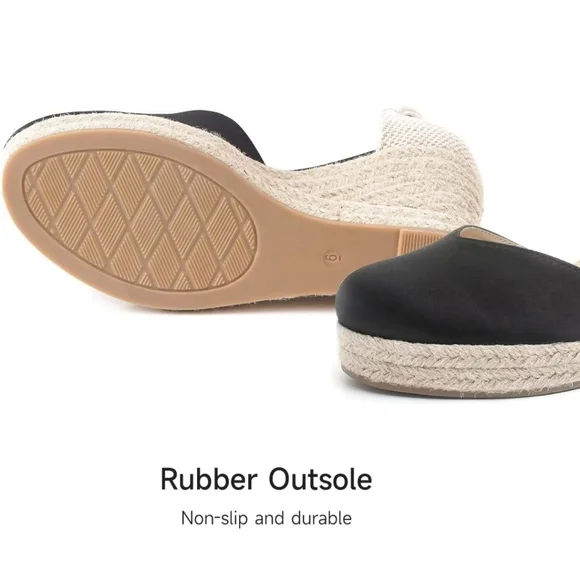 NEW! Espadrille wedges black tie lace up heels platform sandals casual size 10 - Picture 4 of 6